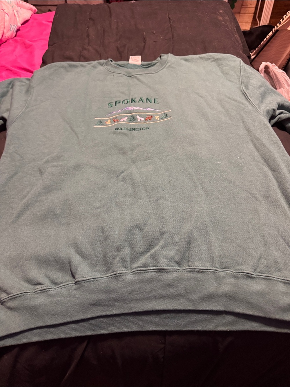 Spokane Washington Embroidered Crewneck Sweatshirt - Teal size xl